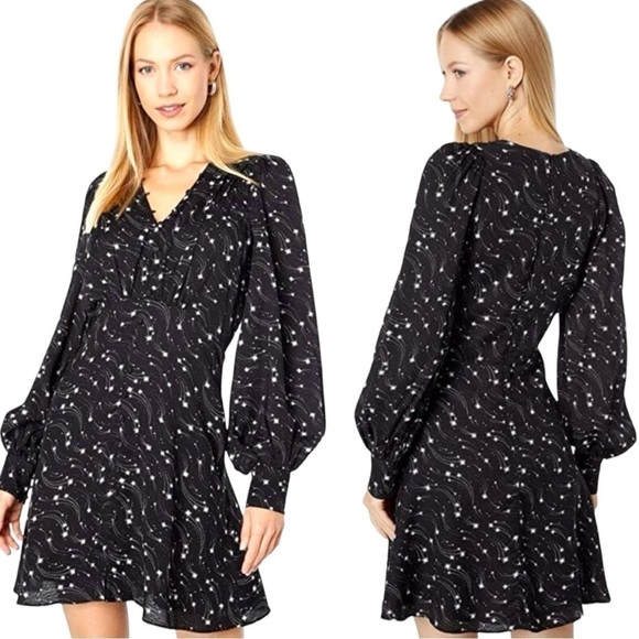 TED Baker Gemmi Long Puff Sleeve V Neck Ruffle Hem Pockets Shift Mini Dress NEW - Picture 3 of 14
